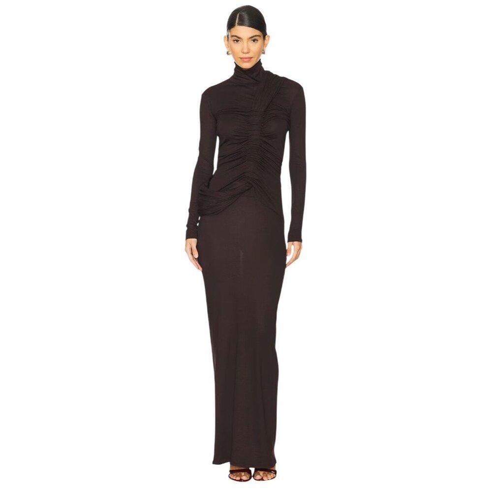 LADO BOKUCHAVA Serpent Dress in Chocolate Brown Small New Womens Maxi Gown